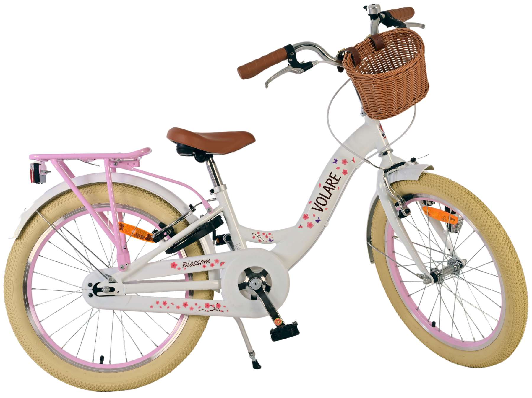 Volare Blossom Kinderfahrrad - Mädchen - 20 Zoll - Weiß - Zwei Handbremsen 10