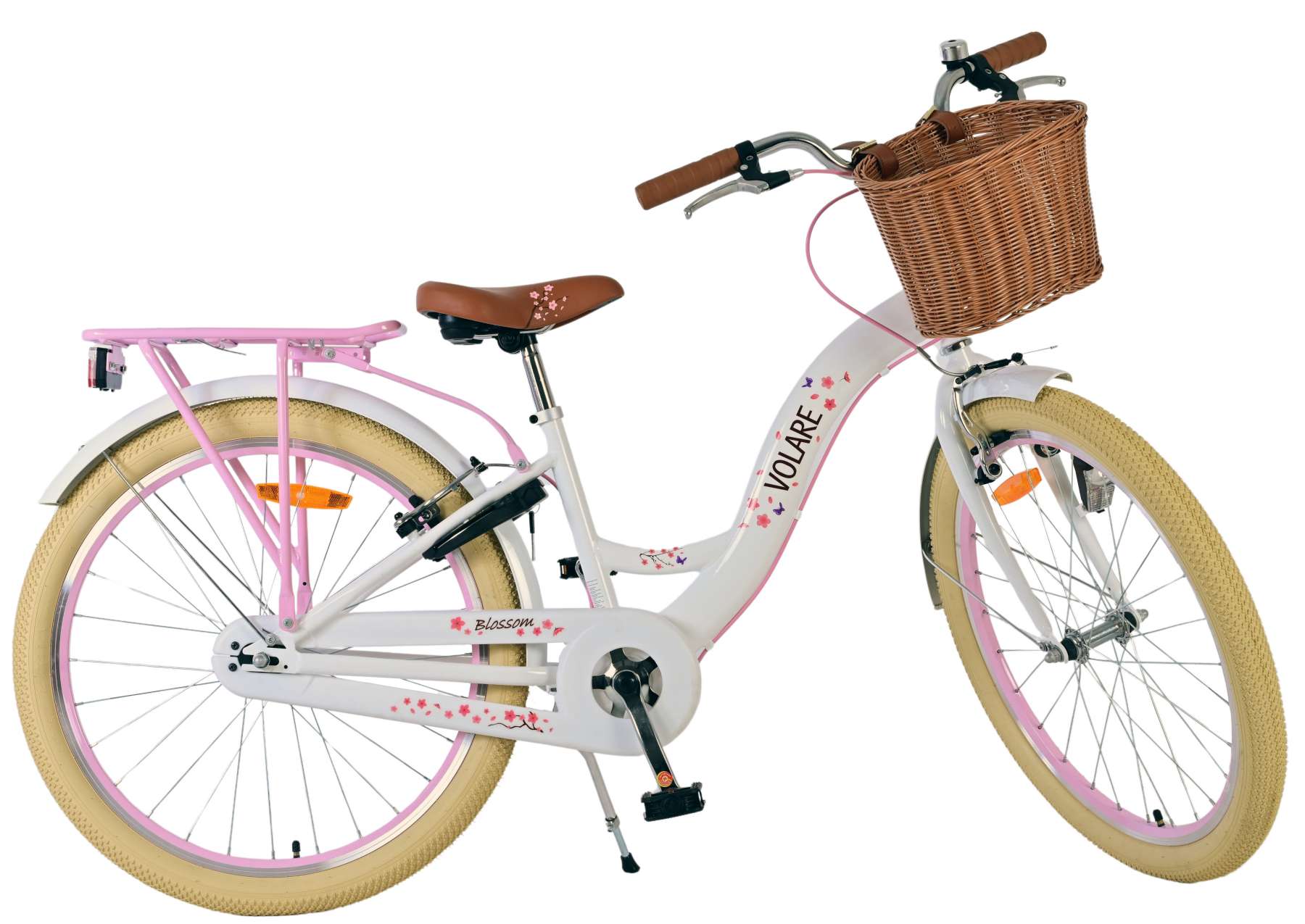 Volare Blossom Kinderfahrrad - Mädchen - 24 Zoll - Weiß - Zwei Handbremsen 10