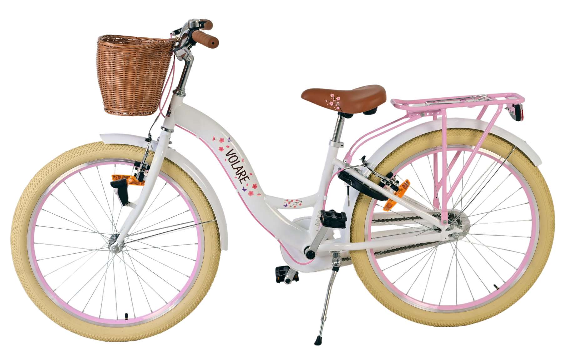 Volare Blossom Kinderfahrrad - Mädchen - 24 Zoll - Weiß - Zwei Handbremsen 7