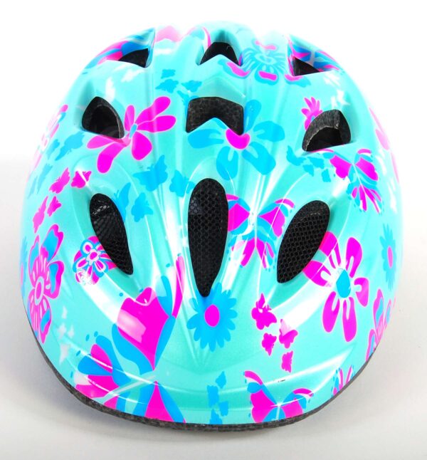 Volare Kinderfahrradhelm – XS – Blau-Rosa-Blumen – 47–51 cm – extra kleines Modell 2