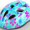 Volare Kinderfahrradhelm – XS – Blau-Rosa-Blumen – 47–51 cm – extra kleines Modell 3