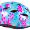Volare Kinderfahrradhelm – XS – Blau-Rosa-Blumen – 47–51 cm – extra kleines Modell