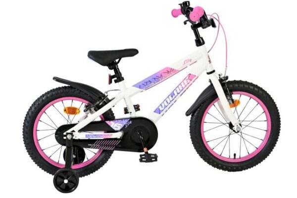 Volare Lily Kinderfahrrad - Mädchen - 16 Zoll - Weiß Rosa Lila - Zwei Handbremsen