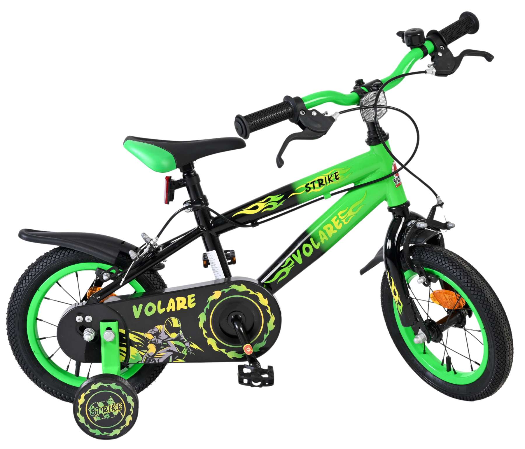 Volare Strike Kinderfahrrad - Jungen - 12 Zoll - Schwarz/Grün - Zwei Handbremsen