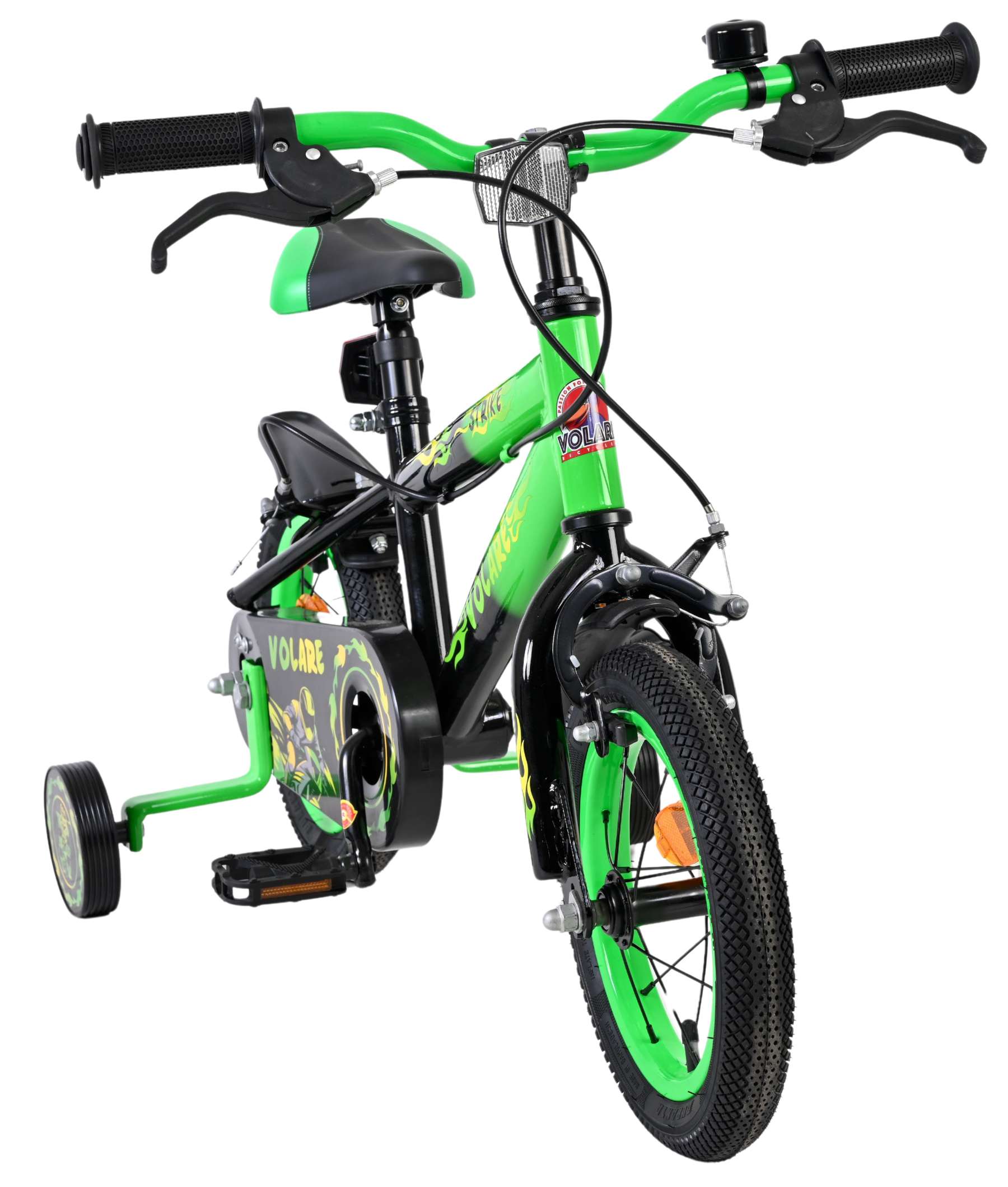 Volare Strike Kinderfahrrad - Jungen - 12 Zoll - Schwarz/Grün - Zwei Handbremsen