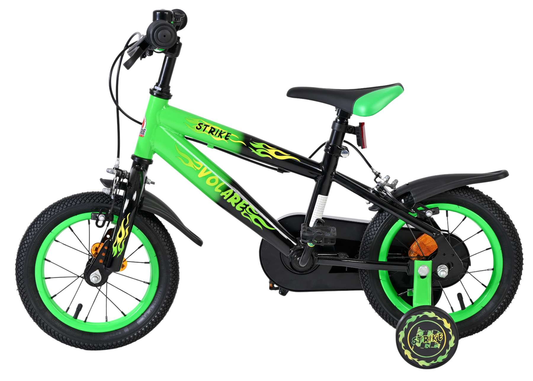 Volare Strike Kinderfahrrad - Jungen - 12 Zoll - Schwarz/Grün - Zwei Handbremsen