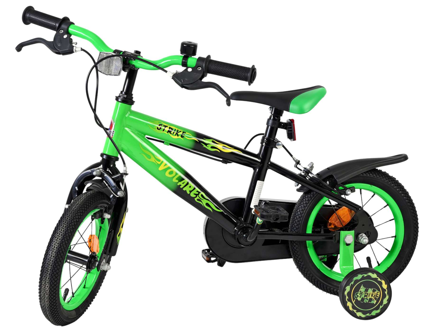 Volare Strike Kinderfahrrad - Jungen - 12 Zoll - Schwarz/Grün - Zwei Handbremsen