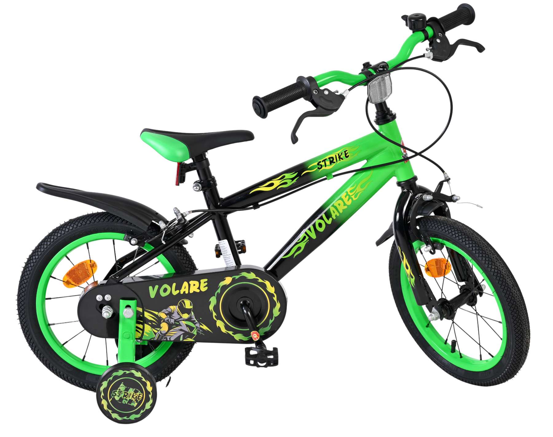 Volare Strike Kinderfahrrad - Jungen - 14 Zoll - Schwarz Grün - Zwei Handbremsen