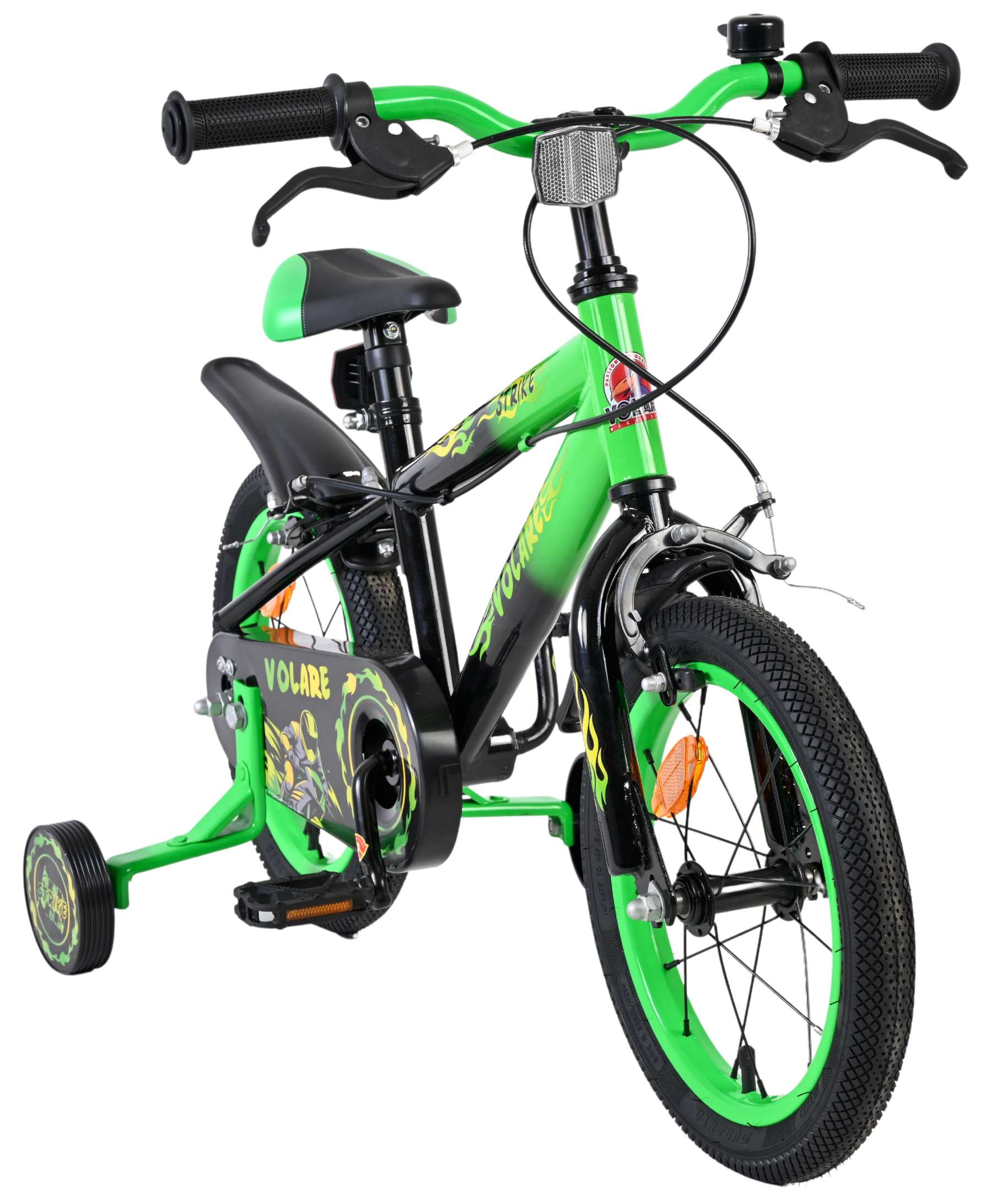 Volare Strike Kinderfahrrad - Jungen - 14 Zoll - Schwarz Grün - Zwei Handbremsen