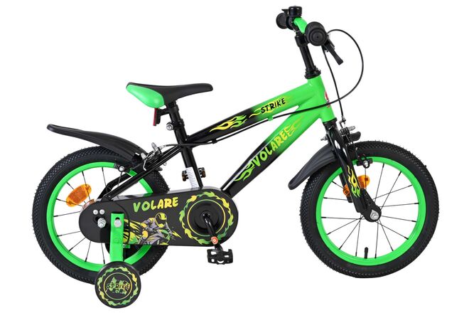 Volare Strike Kinderfahrrad - Jungen - 14 Zoll - Schwarz Grün - Zwei Handbremsen