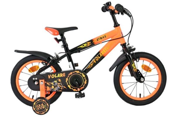 Volare Strike Kinderfahrrad - Jungen - 14 Zoll - Schwarz Orange - Zwei Handbremsen