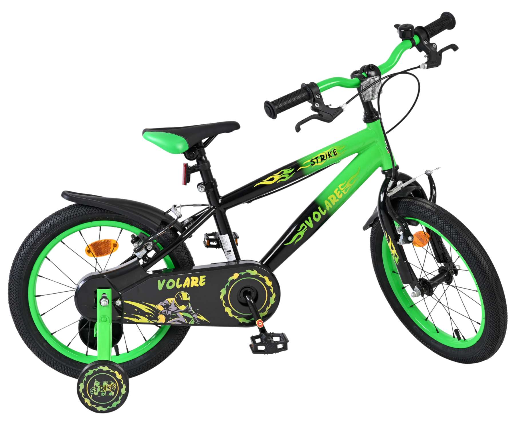 Volare Strike Kinderfahrrad - Jungen - 16 Zoll - Schwarz/Grün - Zwei Handbremsen