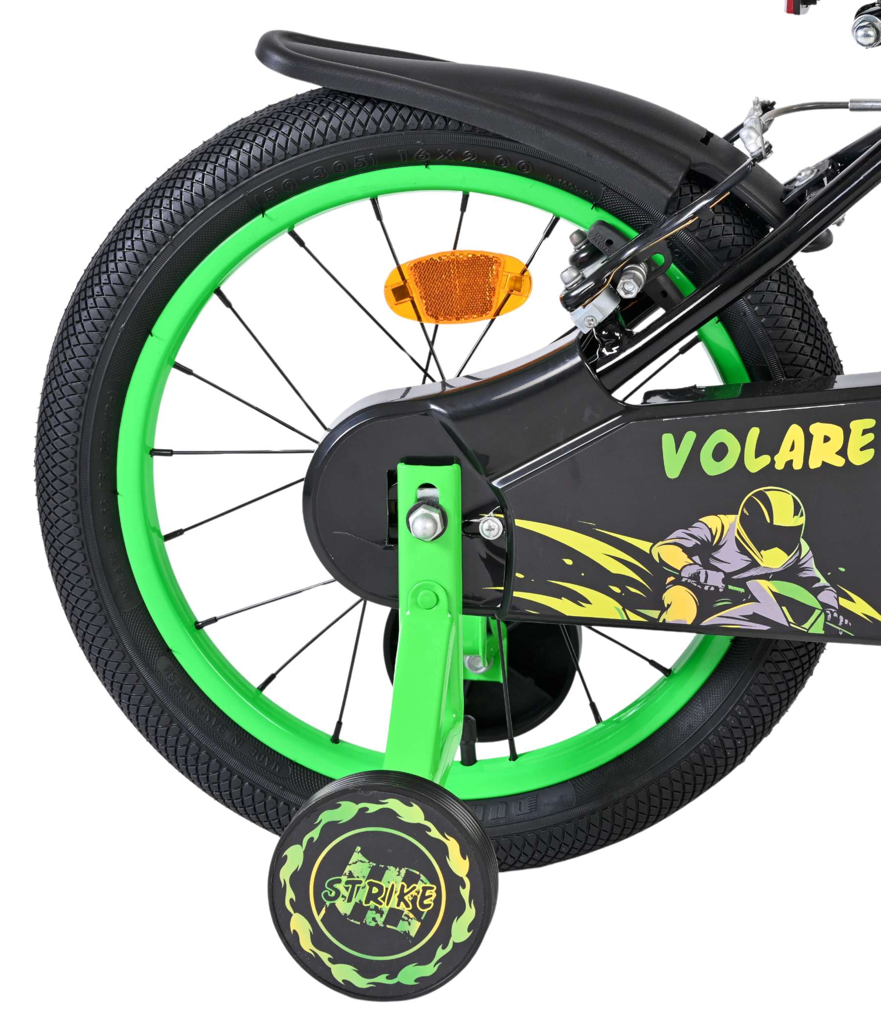 Volare Strike Kinderfahrrad - Jungen - 16 Zoll - Schwarz/Grün - Zwei Handbremsen