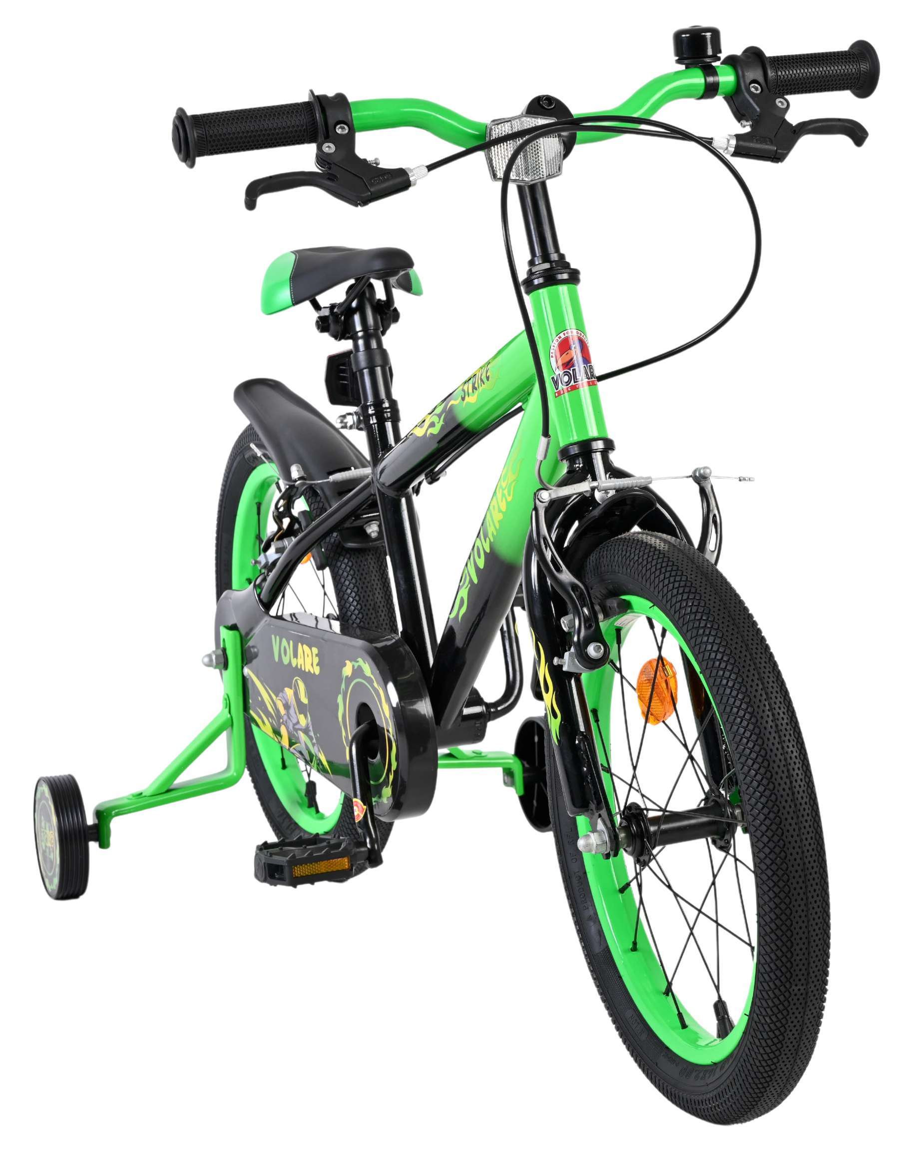 Volare Strike Kinderfahrrad - Jungen - 16 Zoll - Schwarz/Grün - Zwei Handbremsen