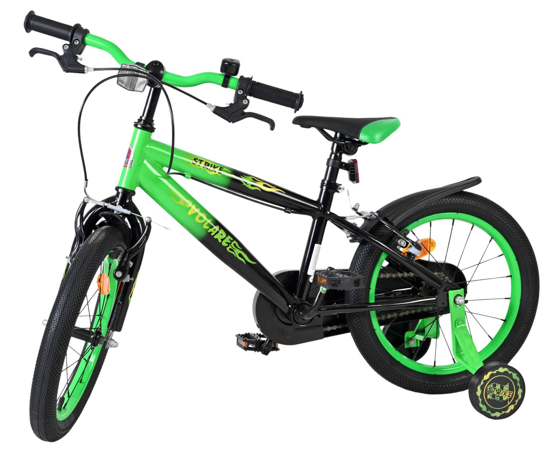 Volare Strike Kinderfahrrad - Jungen - 16 Zoll - Schwarz/Grün - Zwei Handbremsen