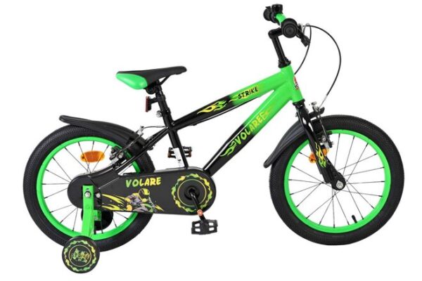Volare Strike Kinderfahrrad - Jungen - 16 Zoll - Schwarz/Grün - Zwei Handbremsen