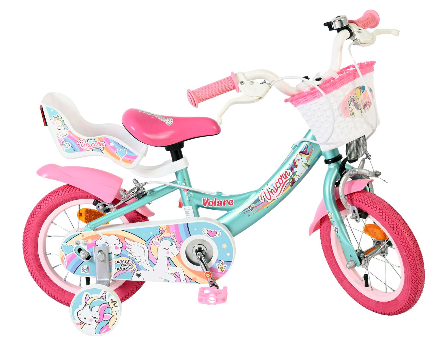 Volare Unicorn Kinderfahrrad - Mädchen - 12 Zoll - Grün - Zwei Handbremsen
