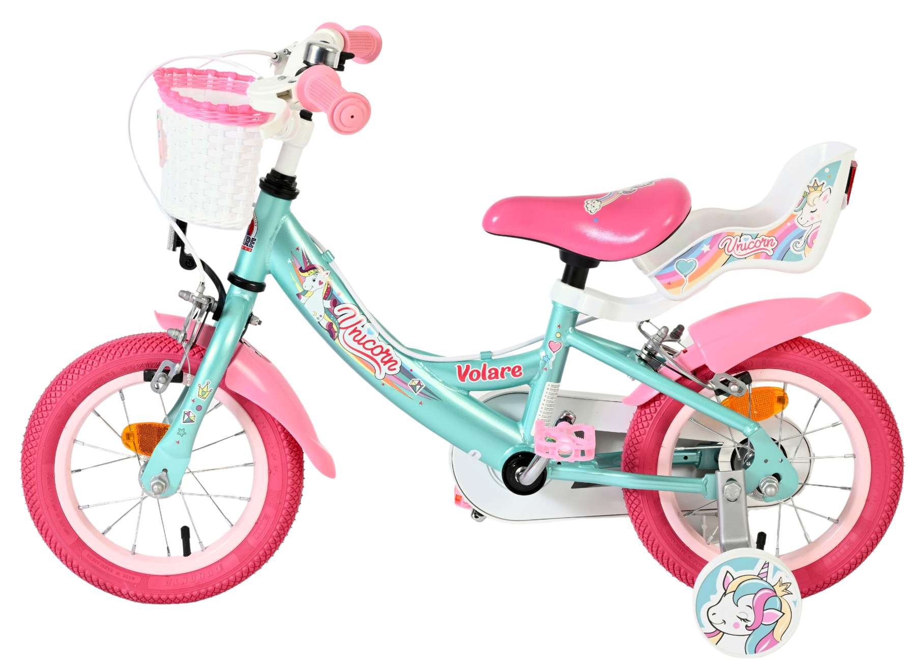 Volare Unicorn Kinderfahrrad - Mädchen - 12 Zoll - Grün - Zwei Handbremsen