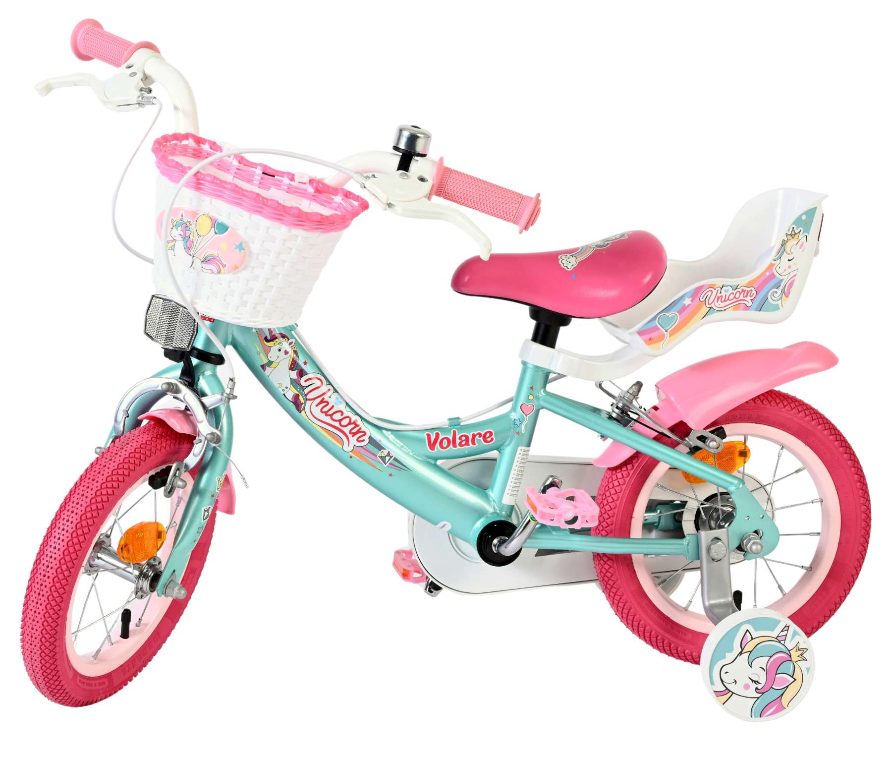 Volare Unicorn Kinderfahrrad - Mädchen - 12 Zoll - Grün - Zwei Handbremsen