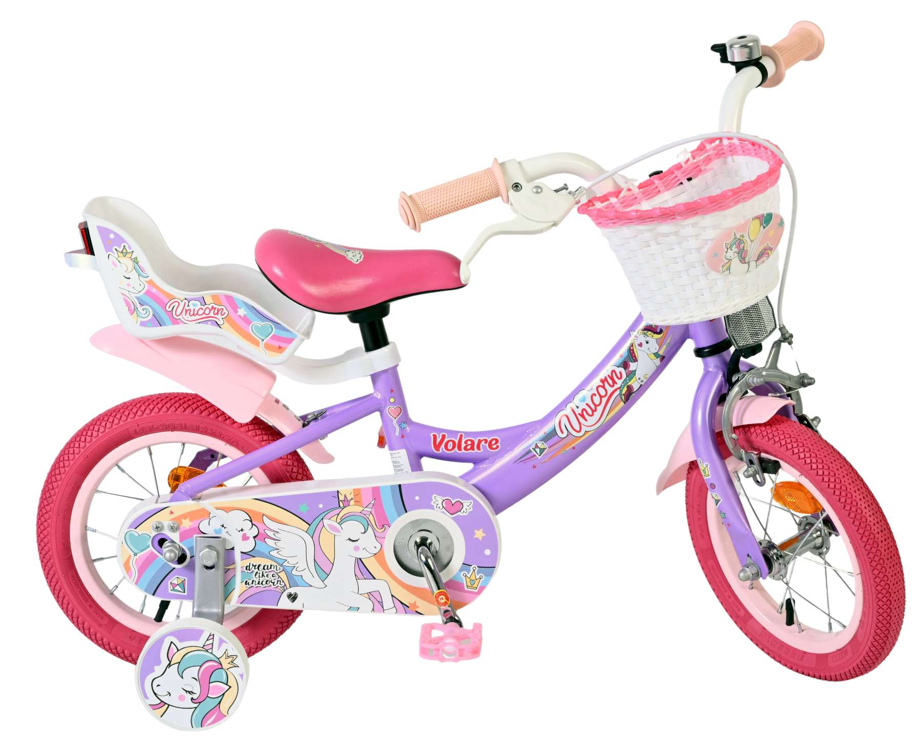 Volare Unicorn Kinderfahrrad – Mädchen – 12 Zoll – Lila