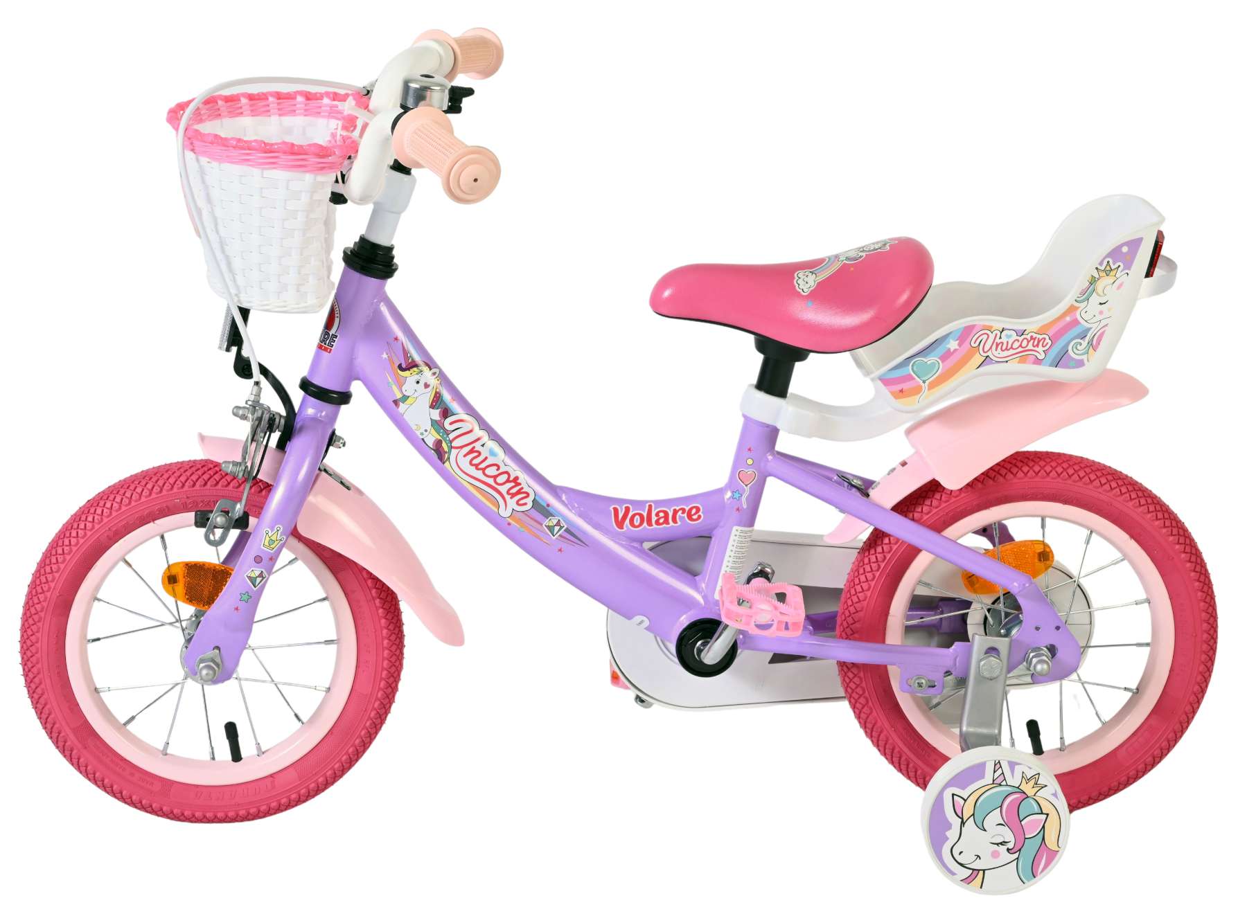 Volare Unicorn Kinderfahrrad – Mädchen – 12 Zoll – Lila
