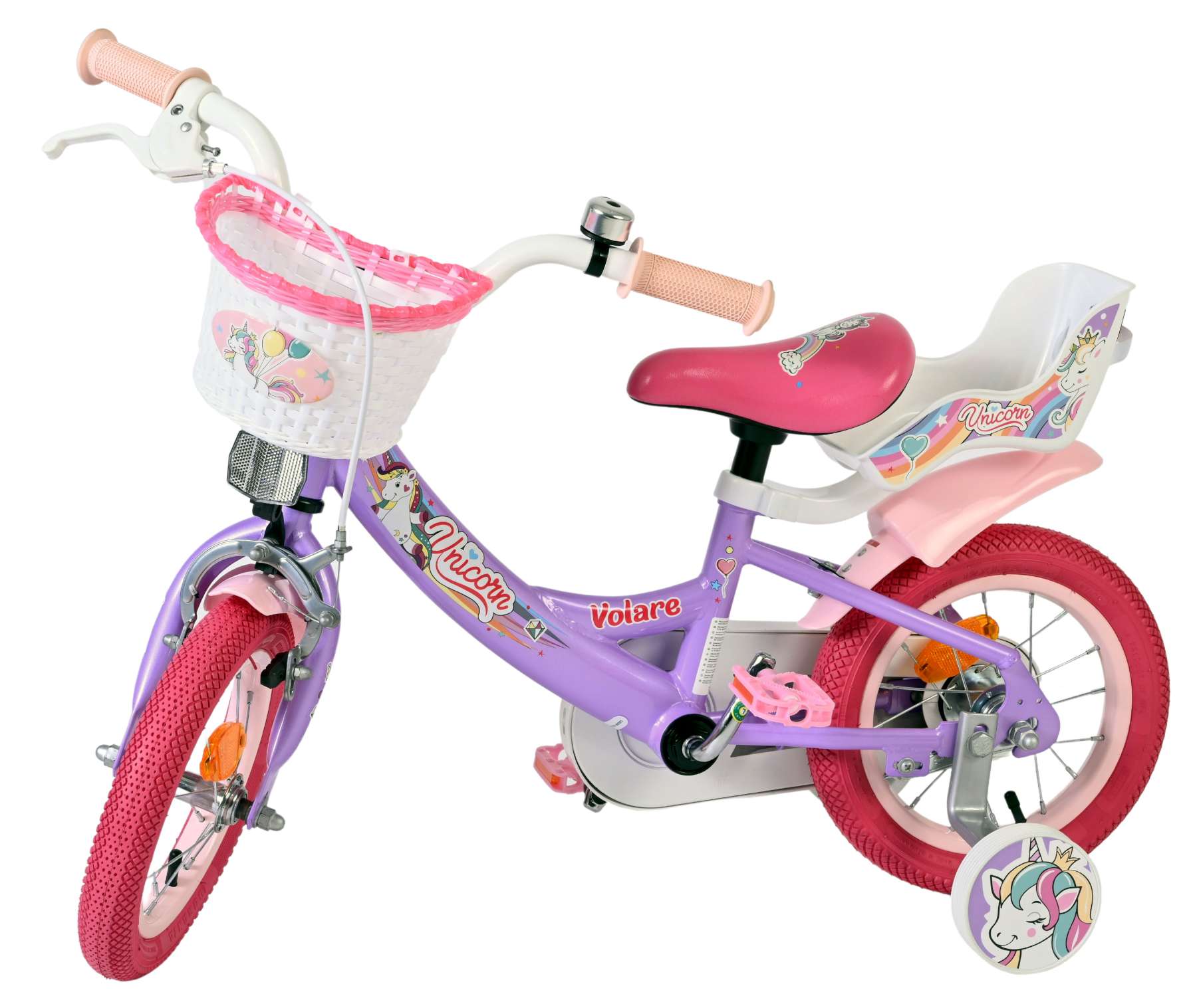 Volare Unicorn Kinderfahrrad – Mädchen – 12 Zoll – Lila