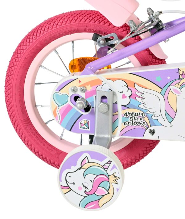 Volare Unicorn Kinderfahrrad - Mädchen - 12 Zoll - Lila - Zwei Handbremsen