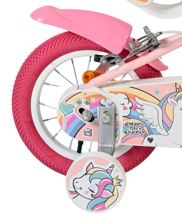 Volare Unicorn Kinderfahrrad - Mädchen - 12 Zoll - Rosa - Zwei Handbremsen