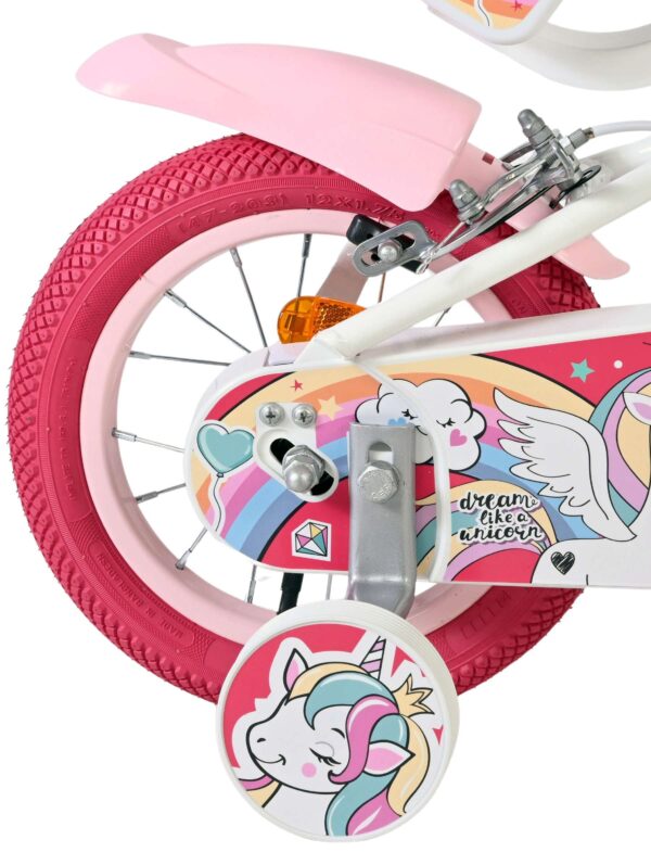 Volare Unicorn Kinderfahrrad - Mädchen - 12 Zoll - Weiß - Zwei Handbremsen