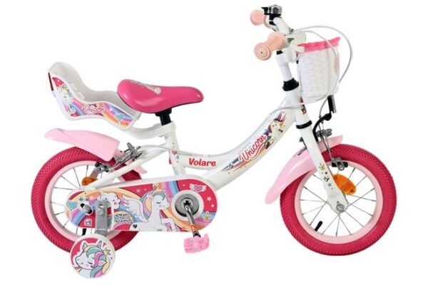 Volare Unicorn Kinderfahrrad - Mädchen - 12 Zoll - Weiß - Zwei Handbremsen