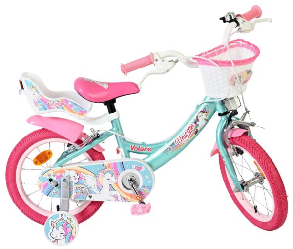 Volare Unicorn Kinderfahrrad - Mädchen - 14 Zoll - Grün - Zwei Handbremsen