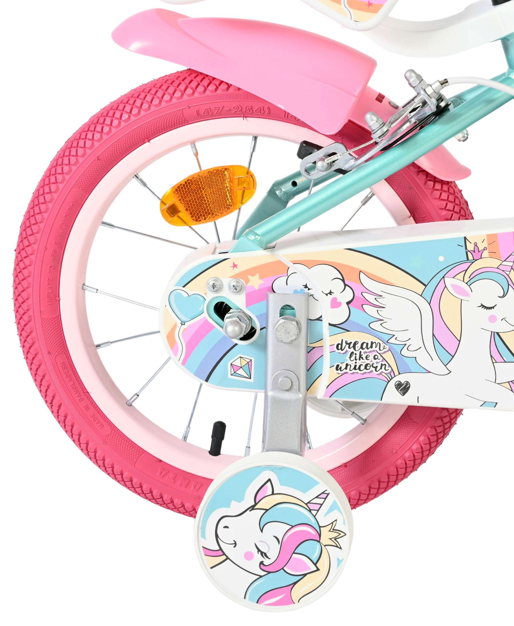 Volare Unicorn Kinderfahrrad - Mädchen - 14 Zoll - Grün - Zwei Handbremsen