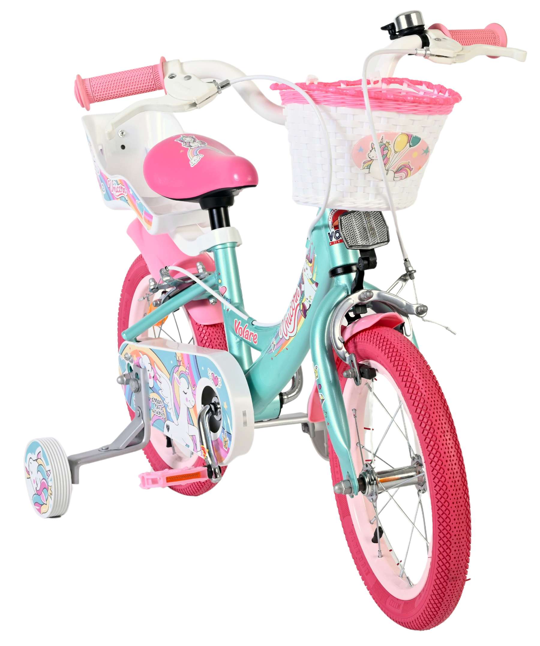 Volare Unicorn Kinderfahrrad - Mädchen - 14 Zoll - Grün - Zwei Handbremsen
