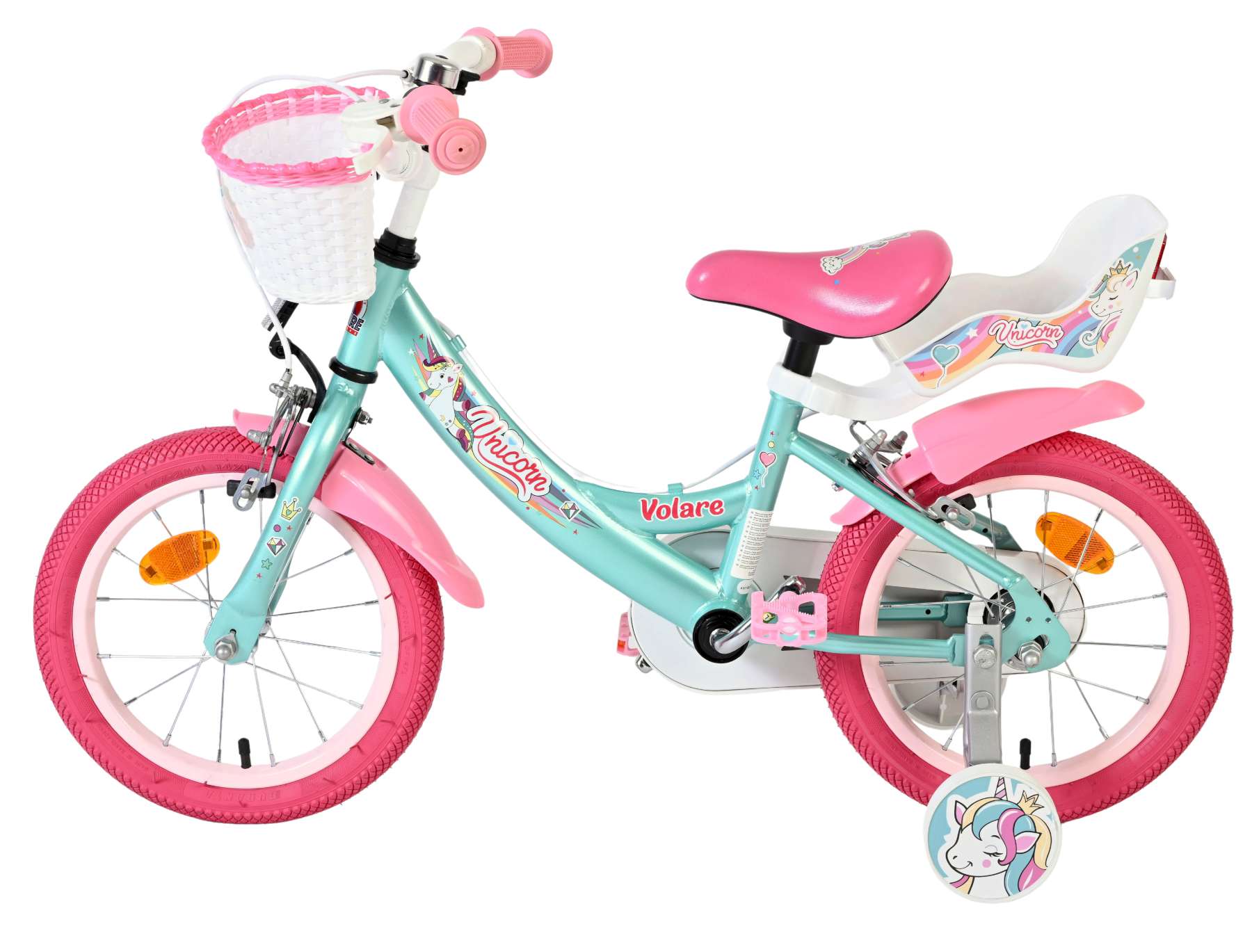 Volare Unicorn Kinderfahrrad - Mädchen - 14 Zoll - Grün - Zwei Handbremsen