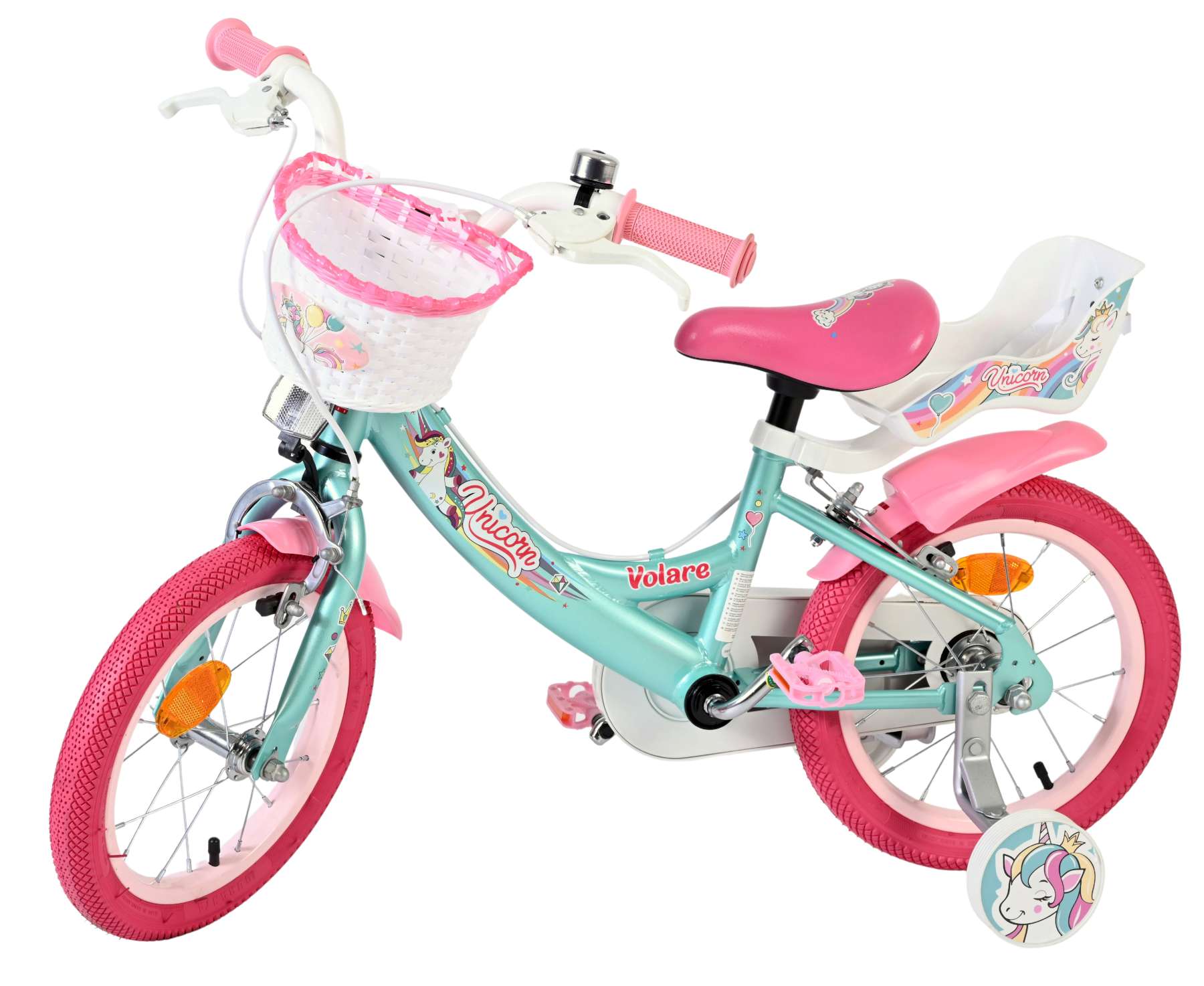 Volare Unicorn Kinderfahrrad - Mädchen - 14 Zoll - Grün - Zwei Handbremsen