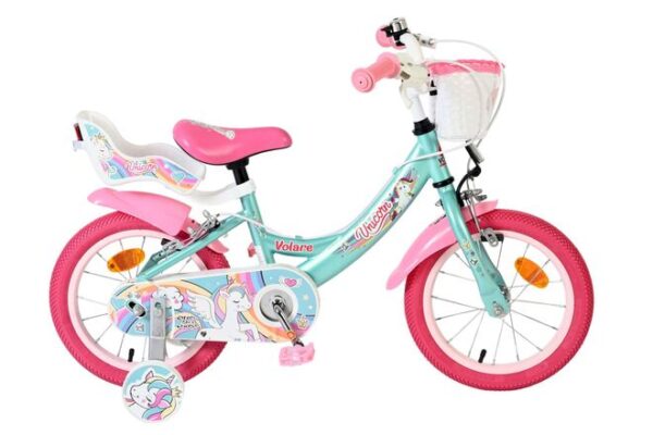 Volare Unicorn Kinderfahrrad - Mädchen - 14 Zoll - Grün - Zwei Handbremsen