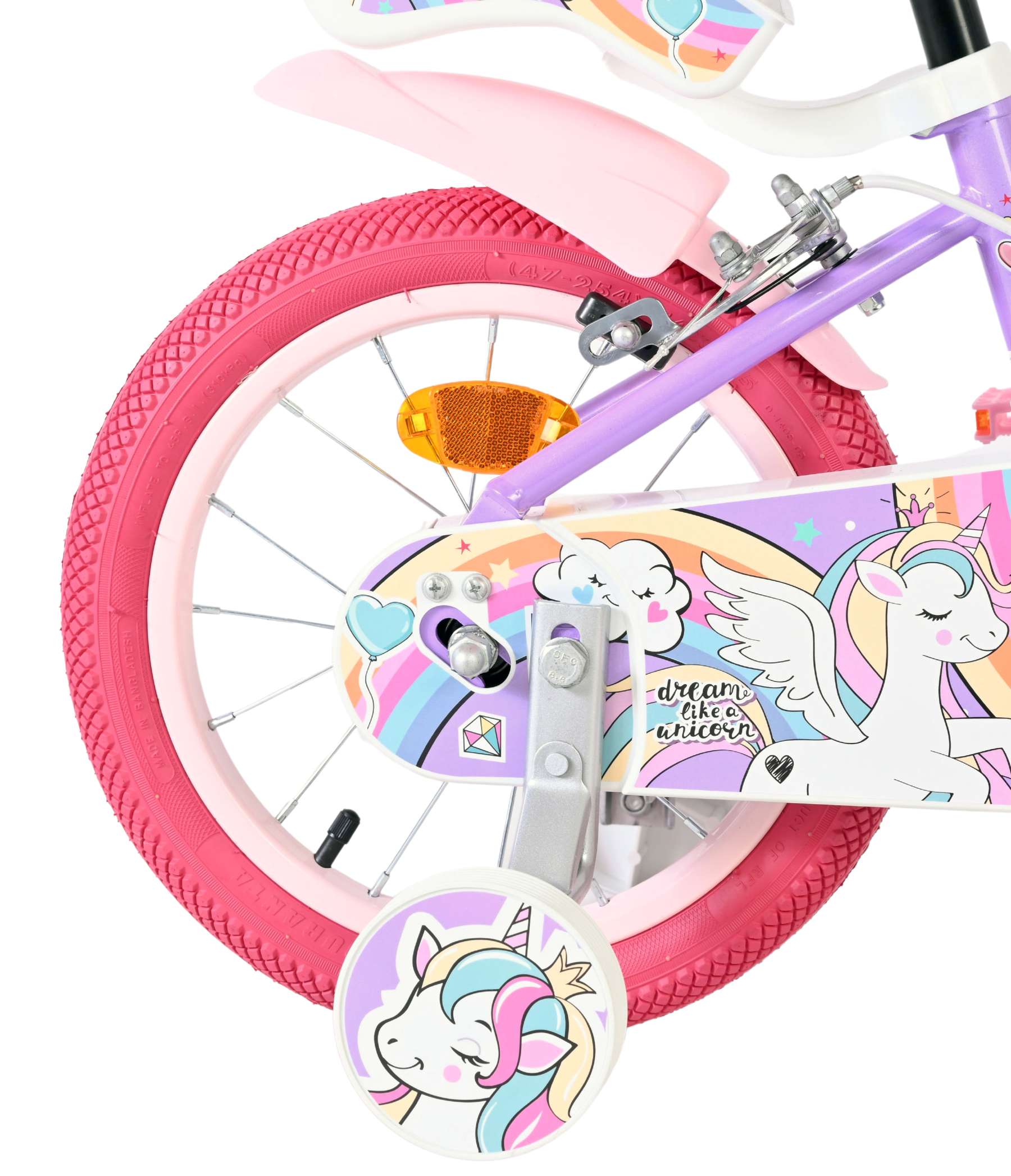 Volare Unicorn Kinderfahrrad - Mädchen - 14 Zoll - Lila - Zwei Handbremsen