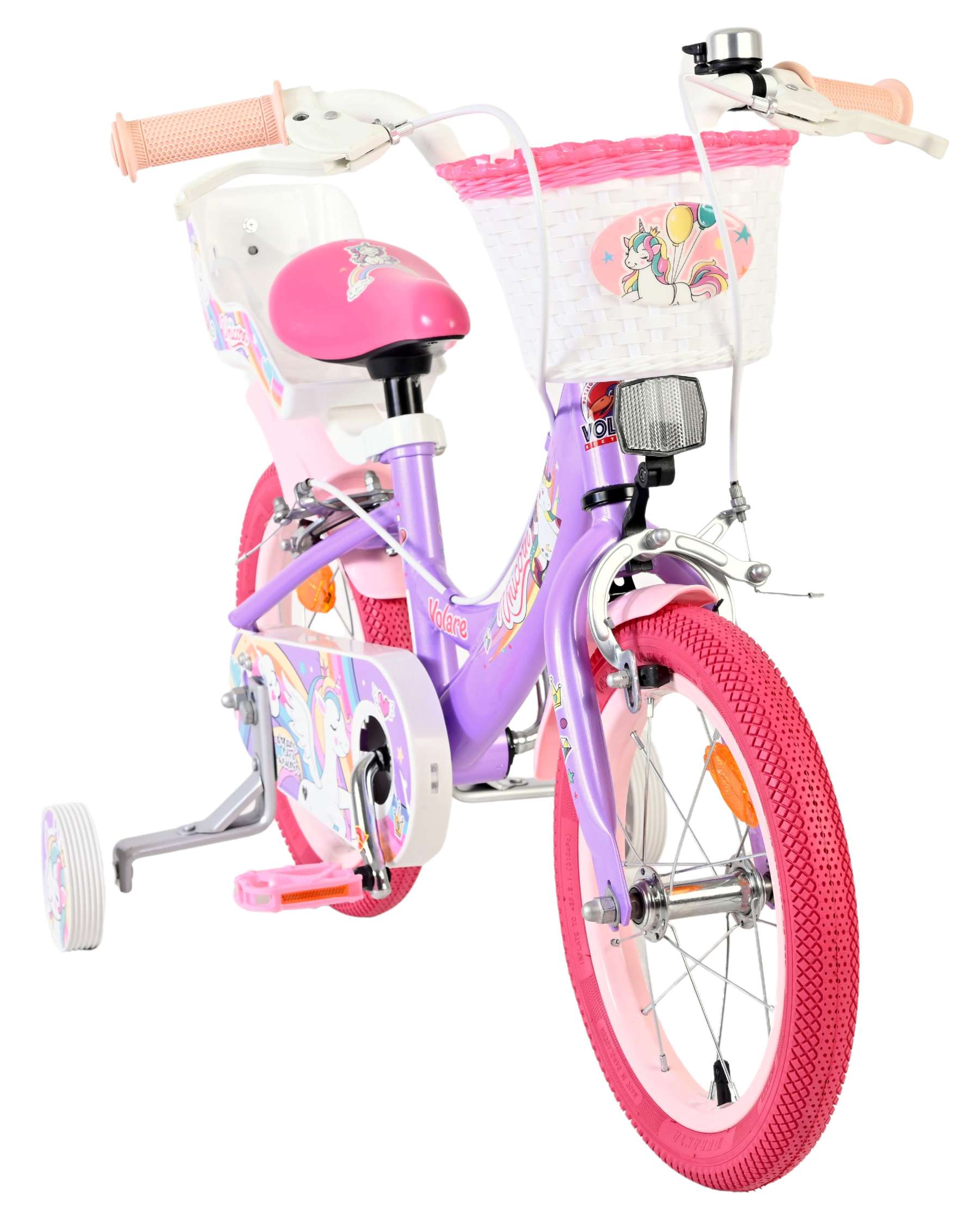 Volare Unicorn Kinderfahrrad - Mädchen - 14 Zoll - Lila - Zwei Handbremsen