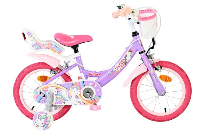 Volare Unicorn Kinderfahrrad - Mädchen - 14 Zoll - Lila - Zwei Handbremsen