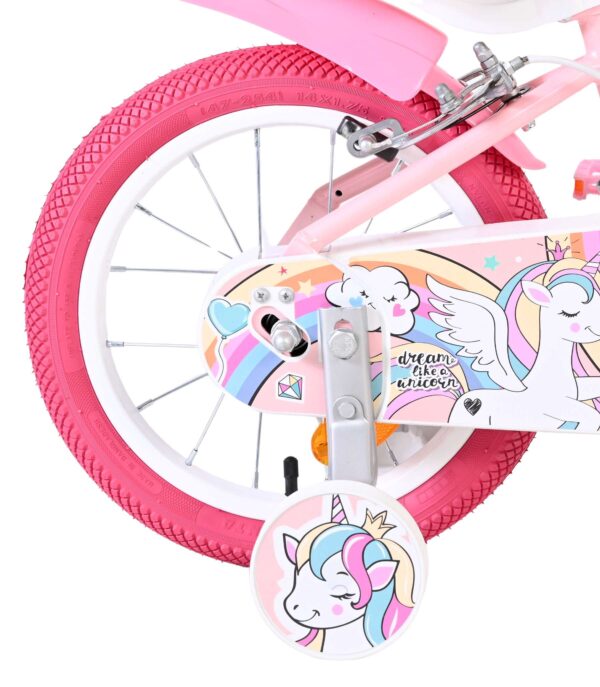 Volare Unicorn Kinderfahrrad - Mädchen - 14 Zoll - Rosa - Zwei Handbremsen