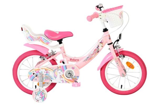 Volare Unicorn Kinderfahrrad - Mädchen - 14 Zoll - Rosa - Zwei Handbremsen