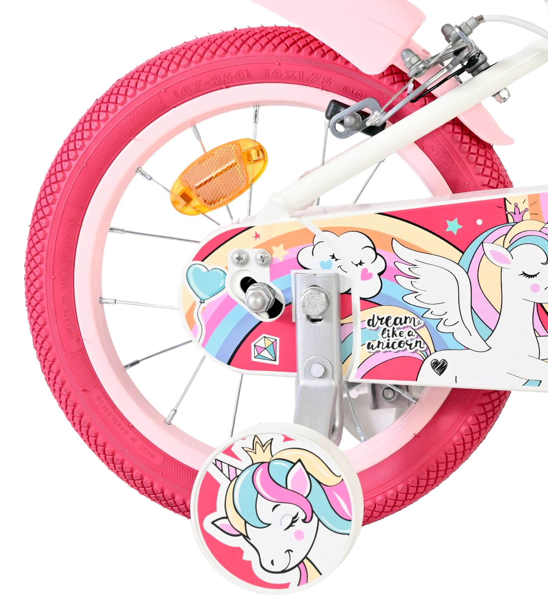 Volare Unicorn Kinderfahrrad - Mädchen - 14 Zoll - Weiß - Zwei Handbremsen