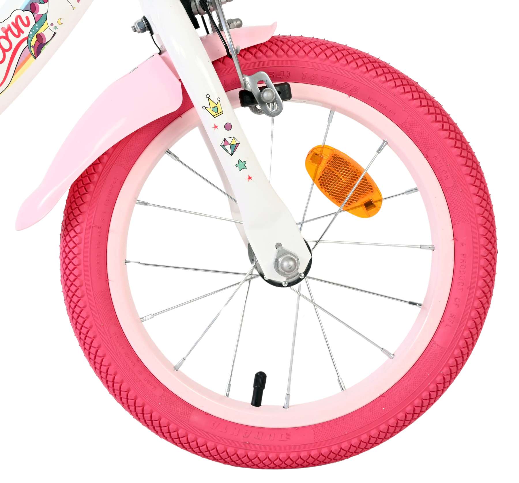 Volare Unicorn Kinderfahrrad - Mädchen - 14 Zoll - Weiß - Zwei Handbremsen