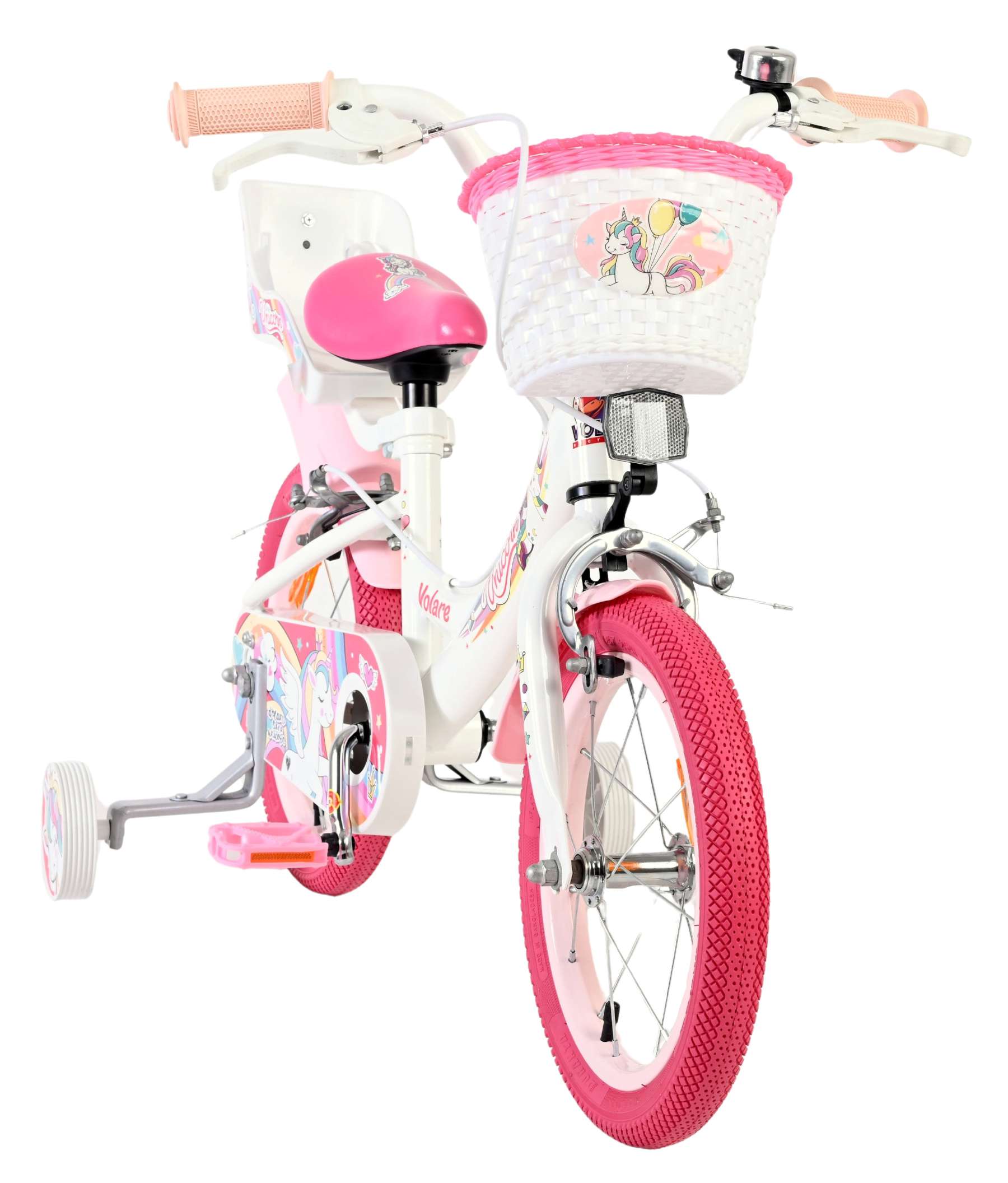 Volare Unicorn Kinderfahrrad - Mädchen - 14 Zoll - Weiß - Zwei Handbremsen