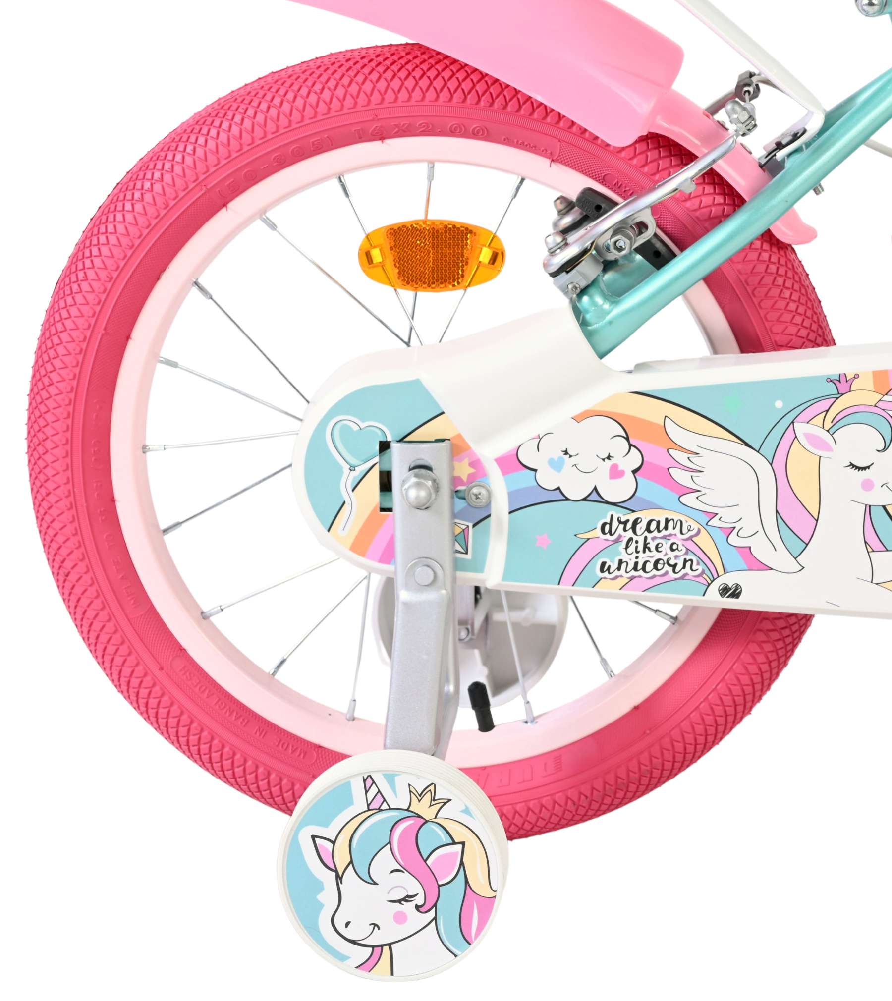Volare Unicorn Kinderfahrrad - Mädchen - 16 Zoll - Grün - Zwei Handbremsen