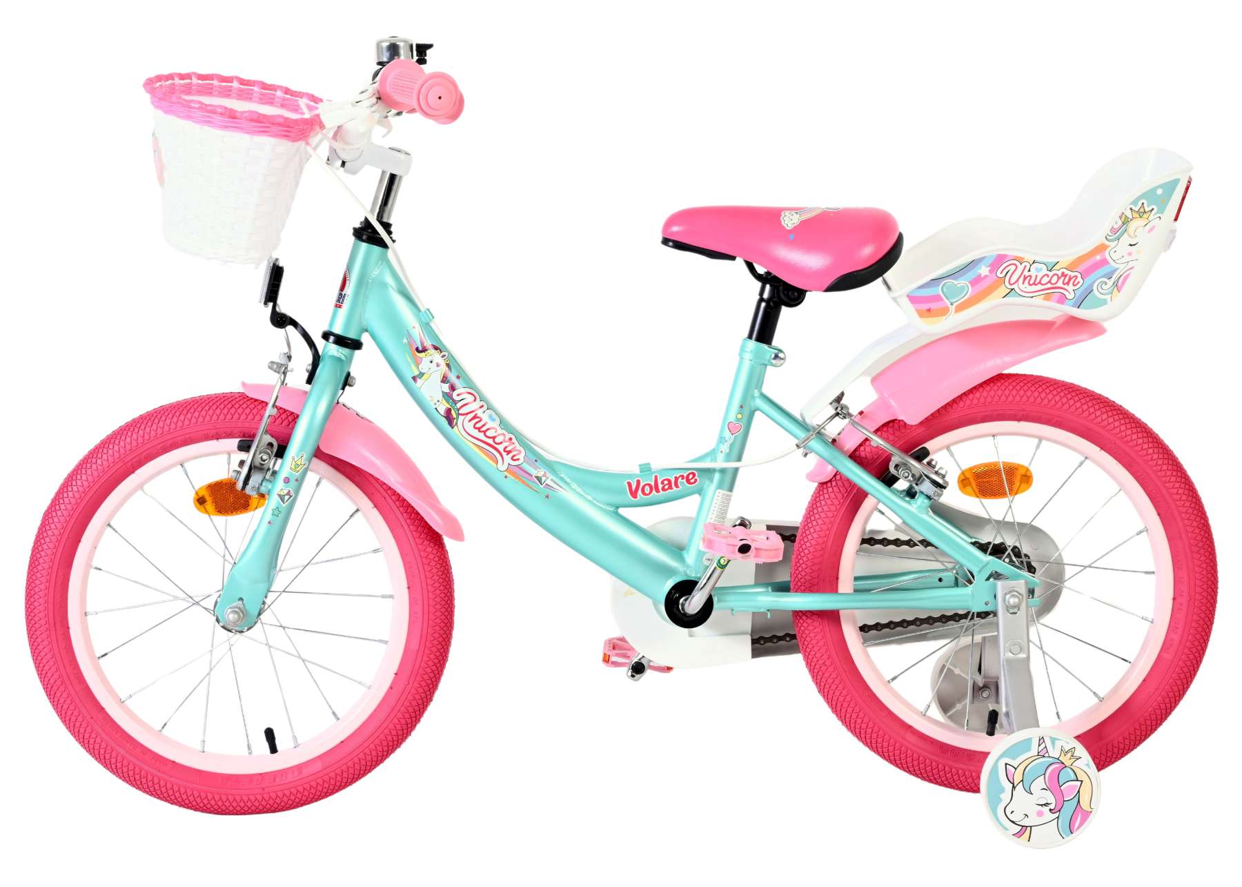 Volare Unicorn Kinderfahrrad - Mädchen - 16 Zoll - Grün - Zwei Handbremsen