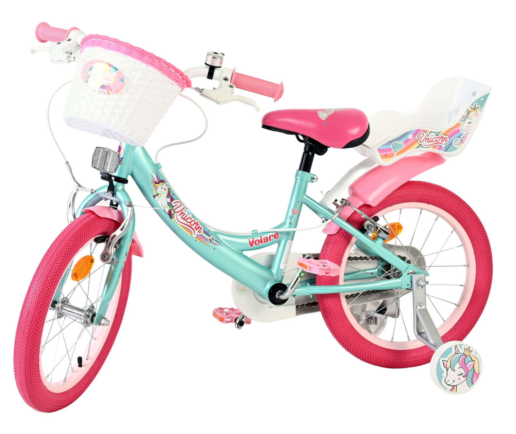 Volare Unicorn Kinderfahrrad - Mädchen - 16 Zoll - Grün - Zwei Handbremsen
