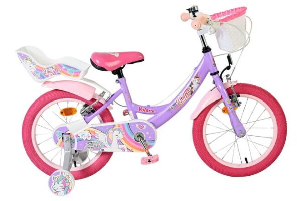Volare Unicorn Kinderfahrrad - Mädchen - 16 Zoll - Lila - Zwei Handbremsen