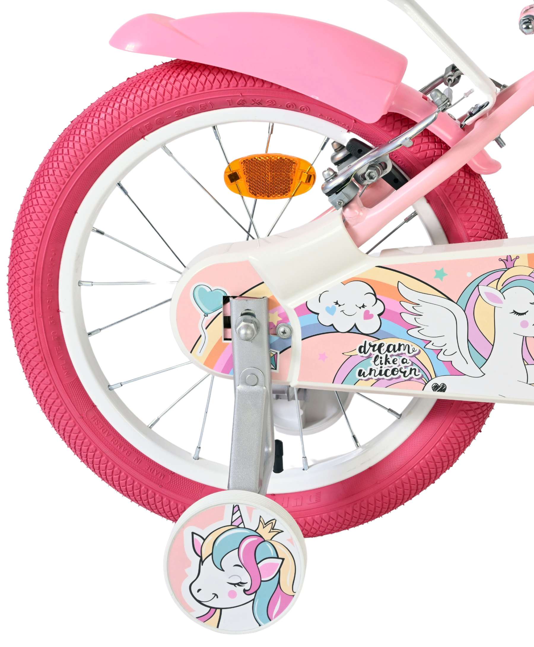 Volare Unicorn Kinderfahrrad - Mädchen - 16 Zoll - Rosa - Zwei Handbremsen