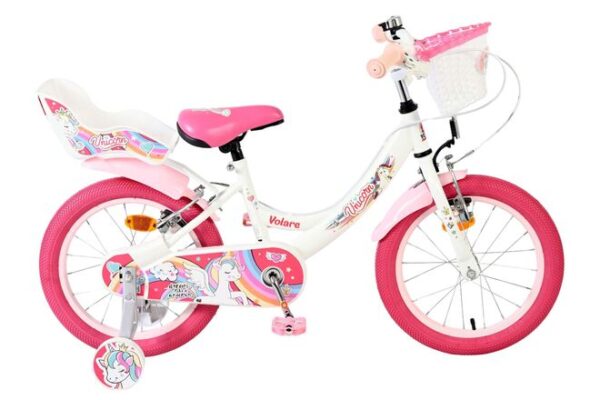 Volare Unicorn Kinderfahrrad - Mädchen - 16 Zoll - Weiß - Zwei Handbremsen